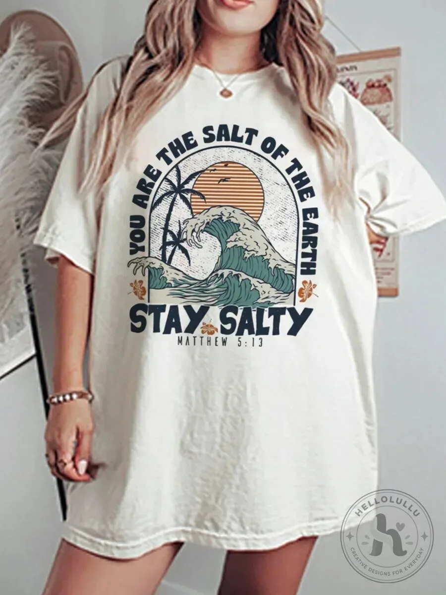 Stay Salty Matthew 5:13 Christian Beach Wave Graphic T-Shirt