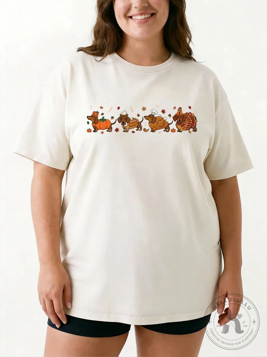 Cute Dachshund Thanksgiving Parade Autumn Leaves Graphic T-Shirt